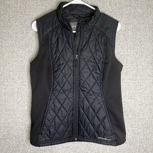 Eddie Bauer Women's Charcoal Black Quilted Puffer Vest Stretch Panel Size Medium